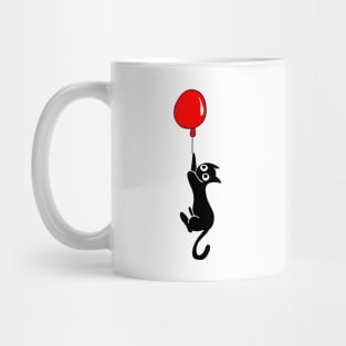 Black Cat Hanging on Red Balloon Mug